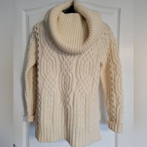 Inis Crafts Womens Ivory Merino Wool Cowl Neck Aran Chunky Knit Sweater …